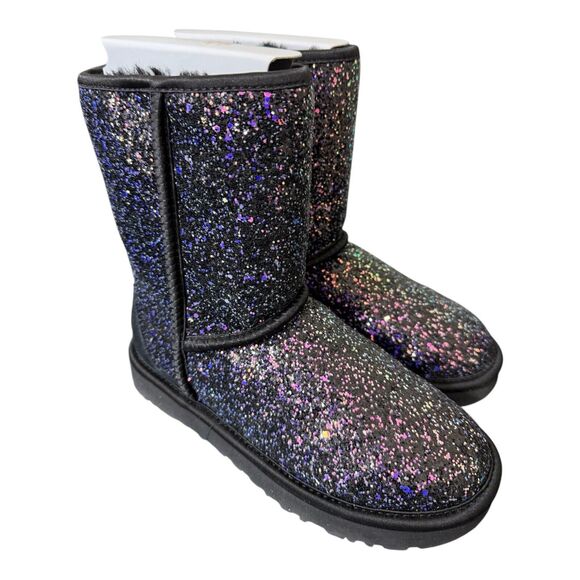 UGG Classic Short Cosmos Boots Size 5 Black With Purple Glitter Sparkle 1105390 - Picture 1 of 7
